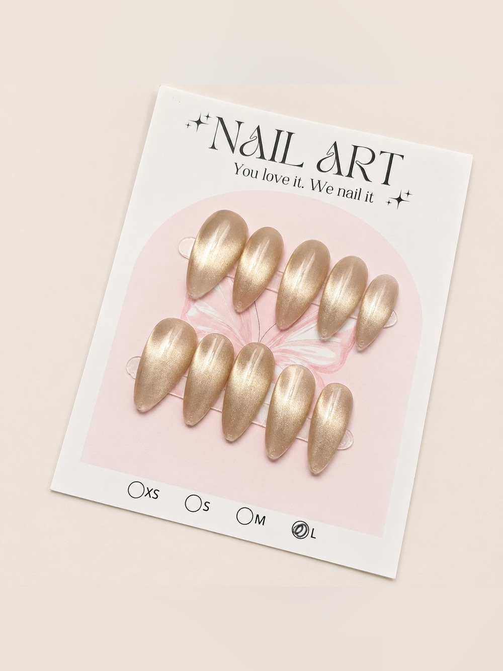 NEW Champagne Shimmer Glossy Press On Nails | Almond | Large - Picture 2 of 4